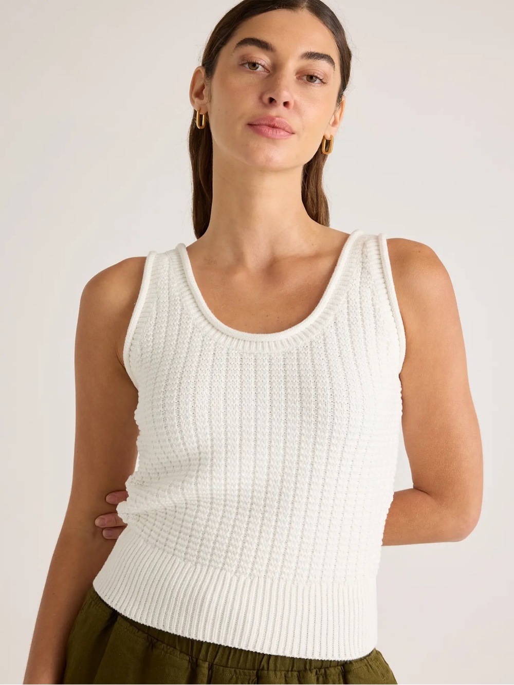 Quince 100% Organic Cotton Waffle Cropped Sweater Tank - white /ivory